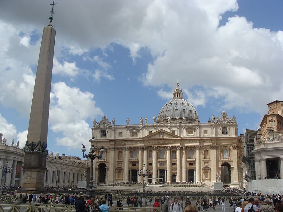 krem, cat dinding, bangunan, daytie, roma, basilica, kudus santo peter, kota vatikan, berbentuk kolom, italia