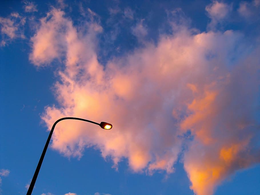 Blue Sky, Evening, Cloud, Orange, Pink, blue, street lights, light, yokosuka, kanagawa japan