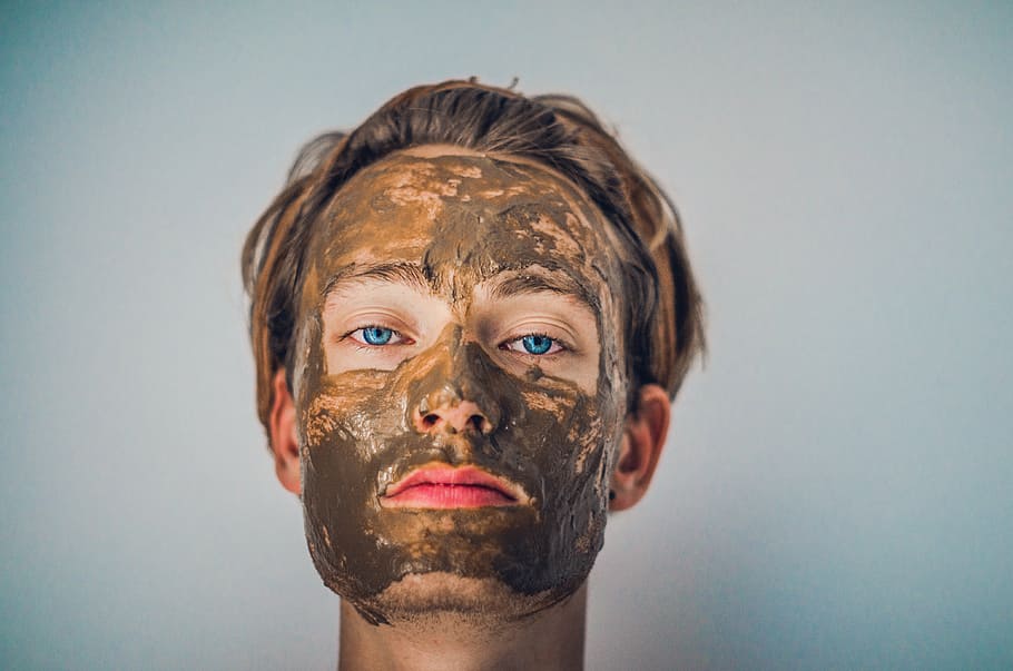 person, mud mask, mud, mask, people, man, guy, male, face, cosmetics