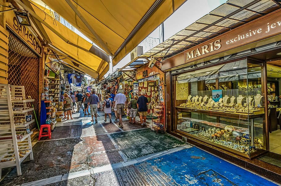 maris jewelry store, side, raod, athens, athenian, greek, greece, market, outdoor, jewelry