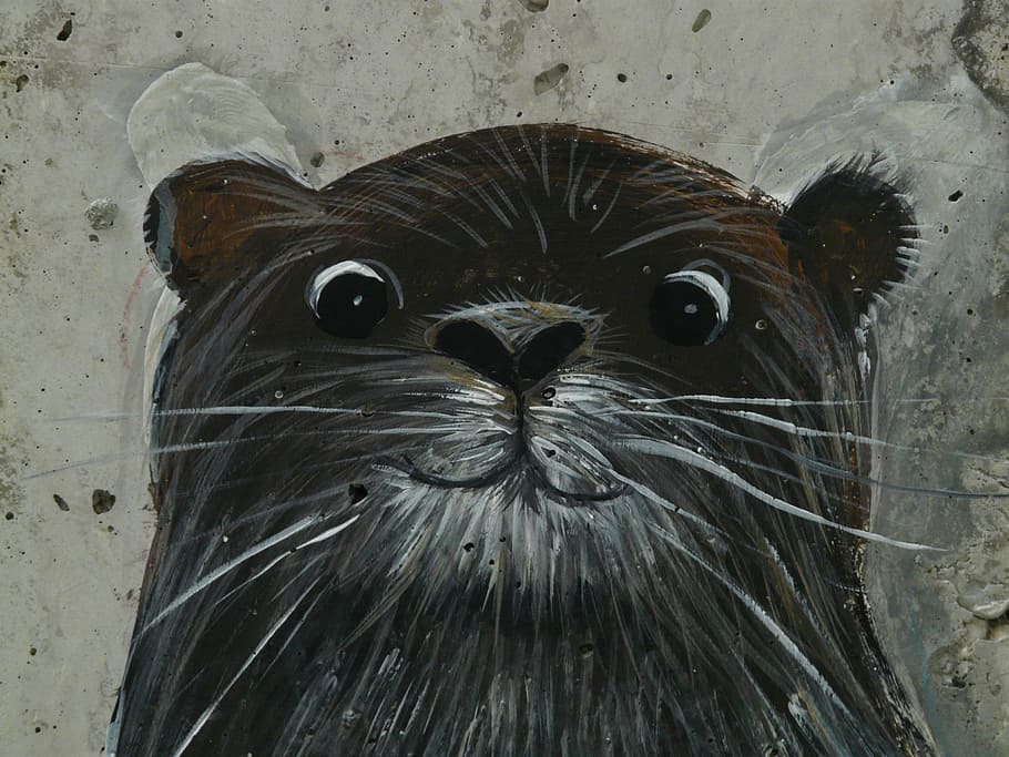 black animal painting, otter, drawing, drawn, funny, cute, animal, animal themes, bird, one animal