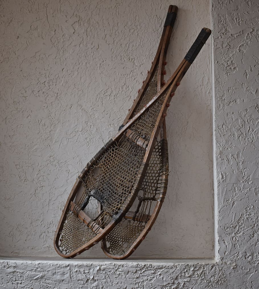 antique snowshoes, snowshoes, antique, 120 years old, classic, sport, equipment, wooden, winter, snow