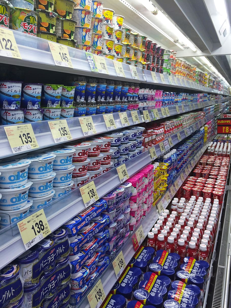 supermarket, yogurt, department, refrigeration, display shelf, shop, seiyu ltd, livin, yokosuka, japan