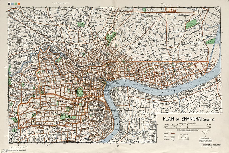 1930s, Map, Shanghai, China, photos, public domain, cartography, travel, city, famous Place