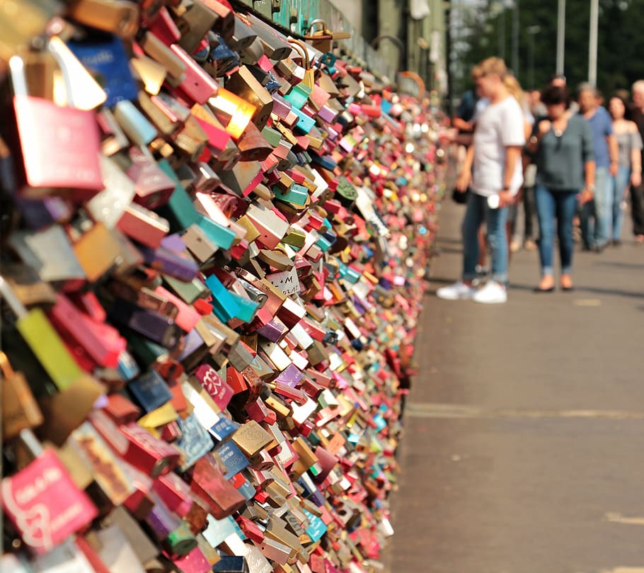 piled, padlock, wall, love castle, hohenzollern bridge, love locks, bridge, cologne, love, castles