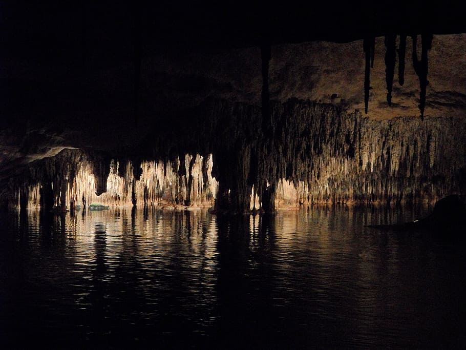 silhouette, stalagmites, stalactites, inside, cave, dragon's lair, mallorca, speleothems, stalactite cave, stalactite