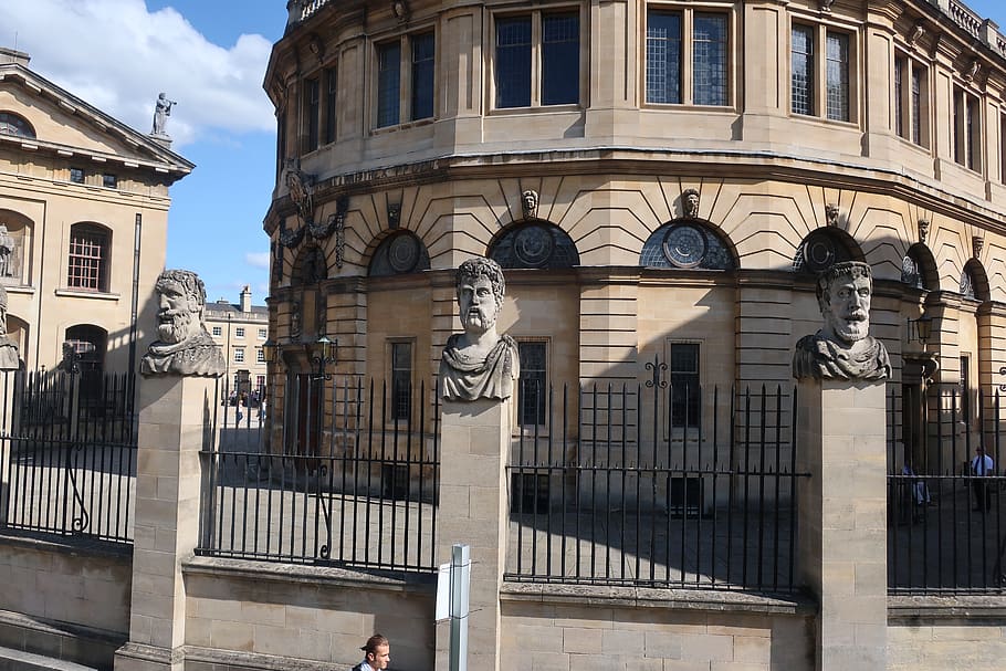 sheldonian, theater, oxford, theatre, architecture, england, oxfordshire, statue, famous, uk