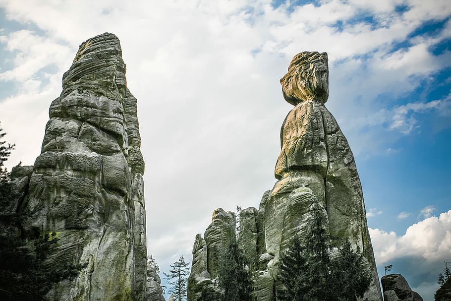 Adrspach-Teplice Rocks, República Tcheca, adrspach, nuvens, tcheco, natureza, rochas, budismo, buda, estátua