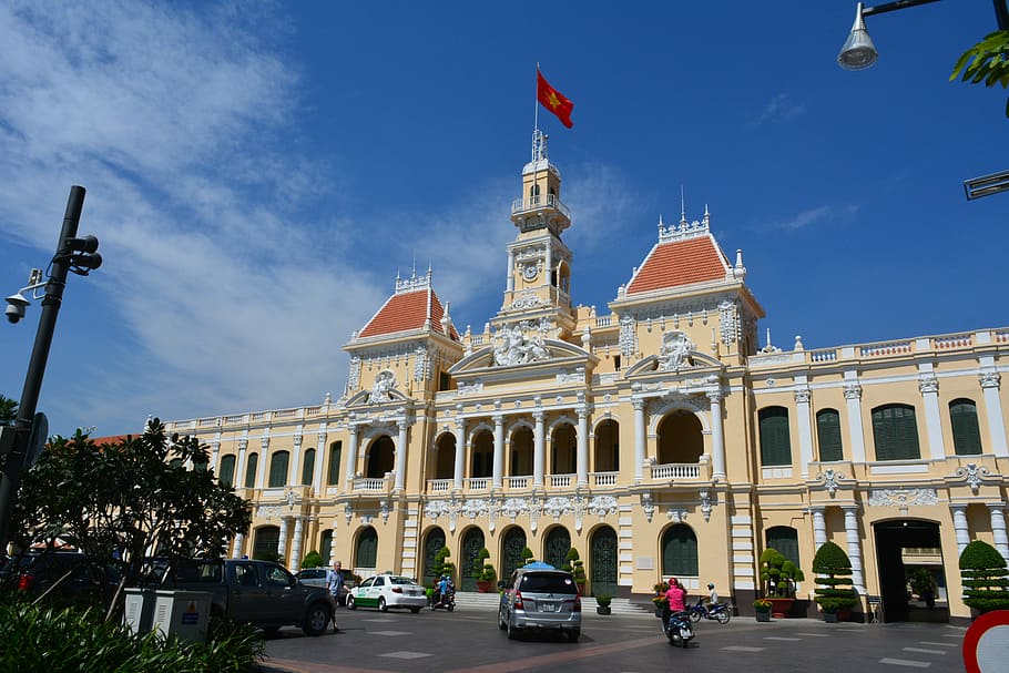 beige, concrete, building, daytime, saigon, ho chi minh city, vietnam, architecture, travel, city hall