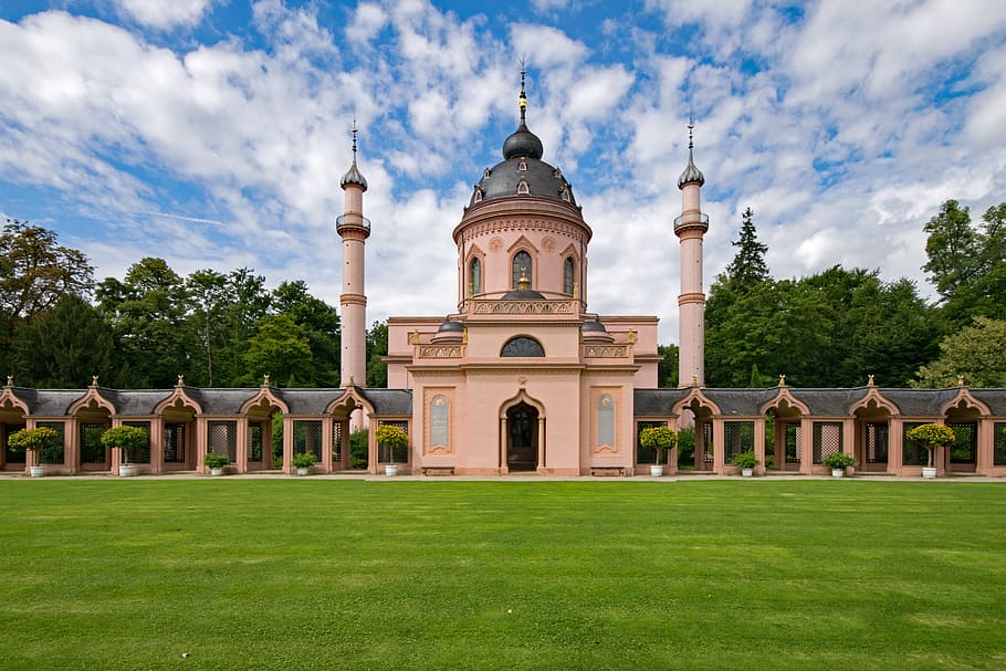 red mosque, schlossgarten, schwetzingen, baden württemberg, germany, old building, places of interest, culture, building, architecture