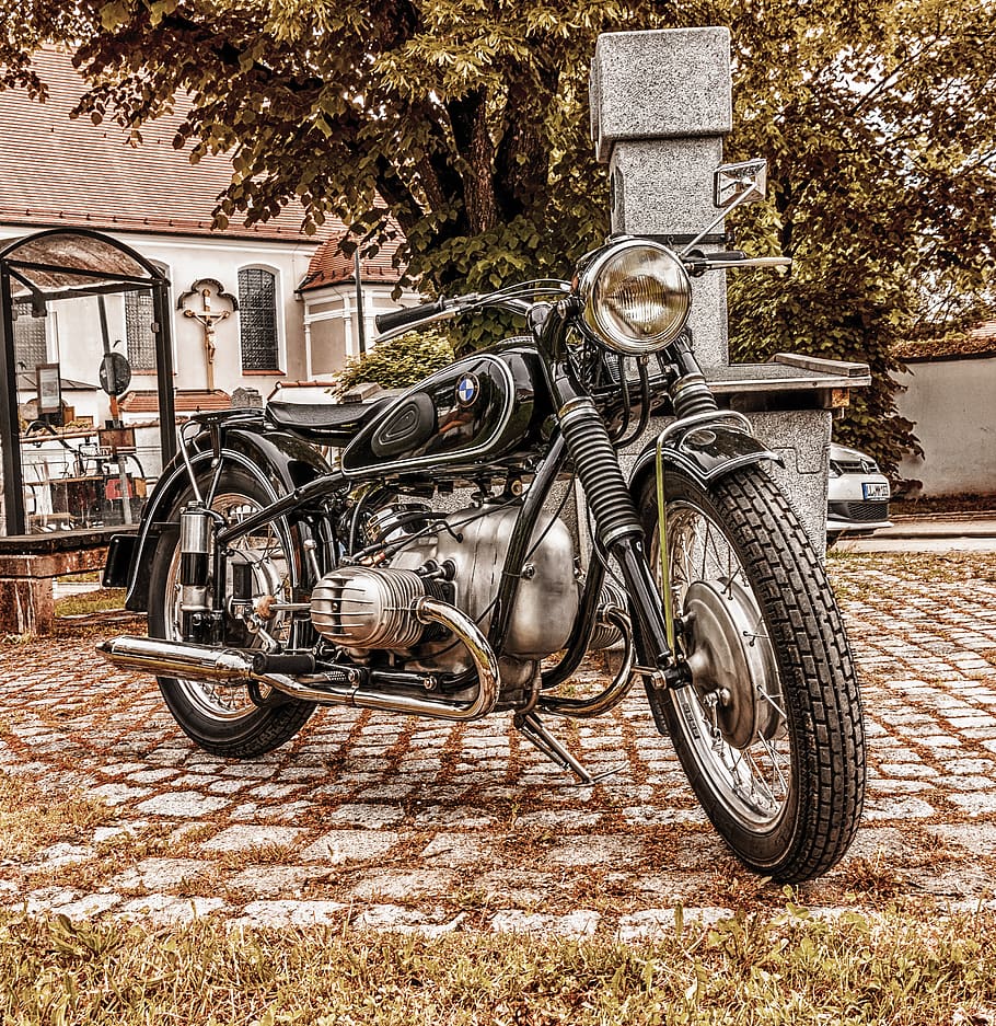 sepeda motor, bmw, vintage, klasik, kendaraan, motor, ban, perjalanan, mesin, musim panas