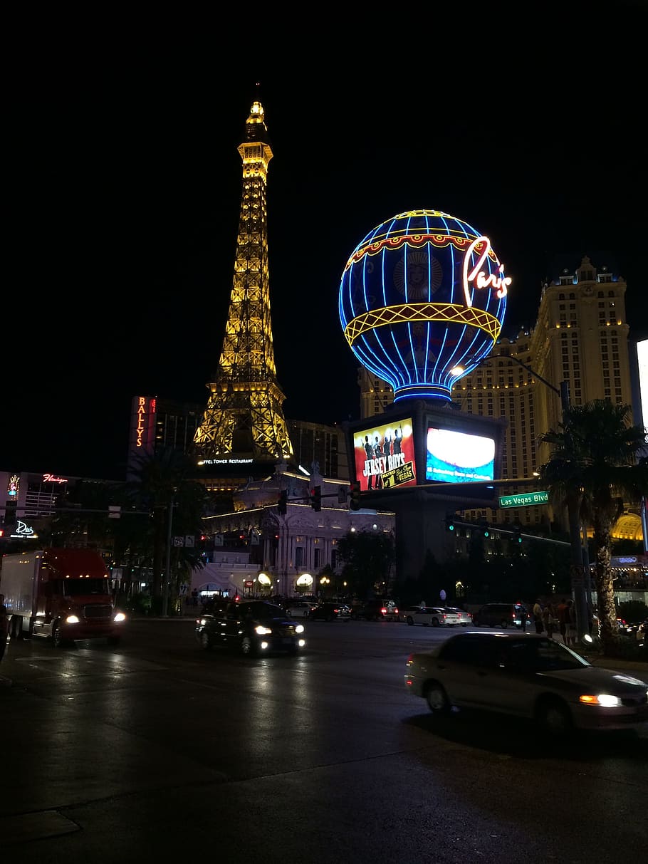 Strip de Las Vegas, Noche, Torre Eiffel, Vegas, Strip, casino, juegos de azar, neón, turismo, estados unidos
