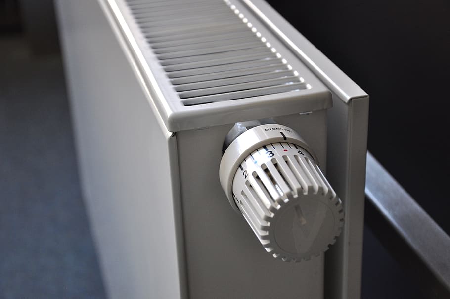 round, white, control panel plug, plastic frame, radiator, heating, flat radiators, thermostat, heat, temperature