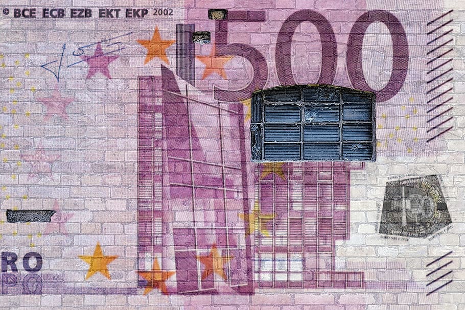 стена, кирпич, граффити, окно, деньги, евро, валюта, наличные, символ, знак