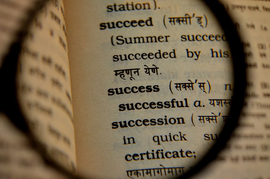 éxito, diccionario, lupa, libro, búsqueda, lectura, aprendizaje, encontrar, texto, enfoque selectivo