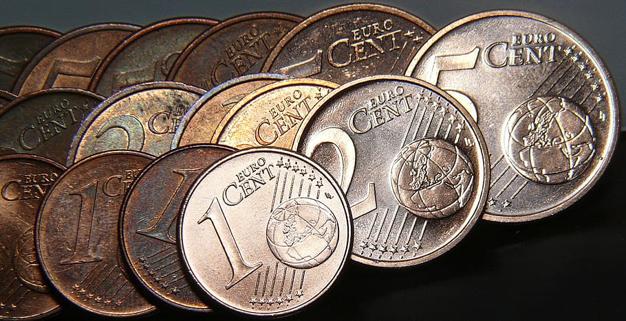 berbagai macam, koin bulat perak-dan-berwarna, sen, pendapatan, euro, sen euro, uang euro, eropa, keuangan, sejarah