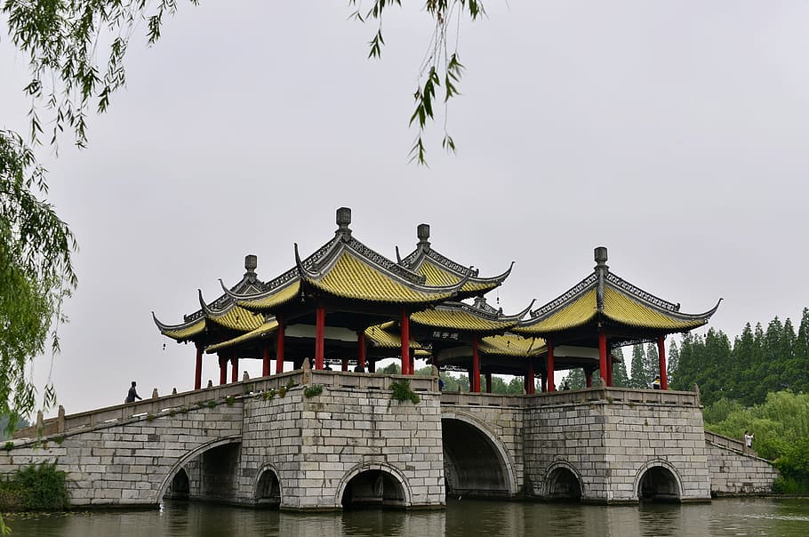 Five, Pavilion, Bridge, China, 揚, State, the five-pavilion bridge, 揚 state, slender west lake, resorts