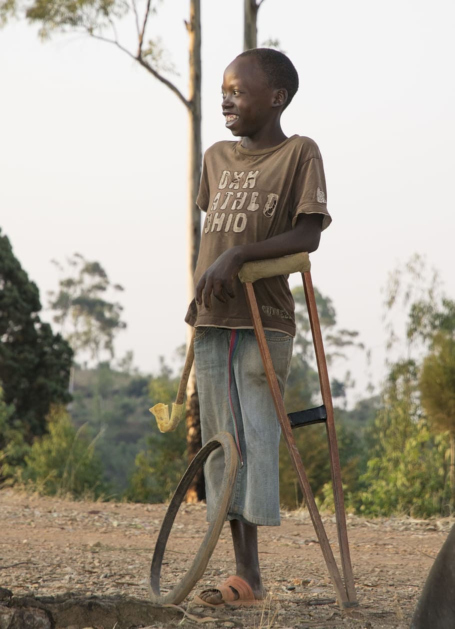 Child, Crutch, Smile, guy, handicapp, destiny, life, africa, lame, wheel