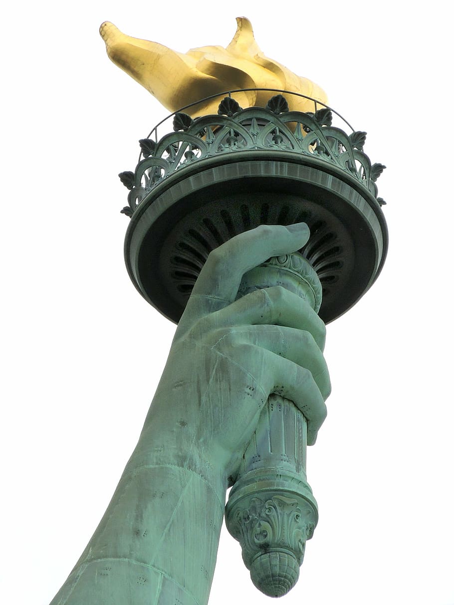 statue, liberty torch, white, clouds, daytime, usa, liberty, america, independence, dom
