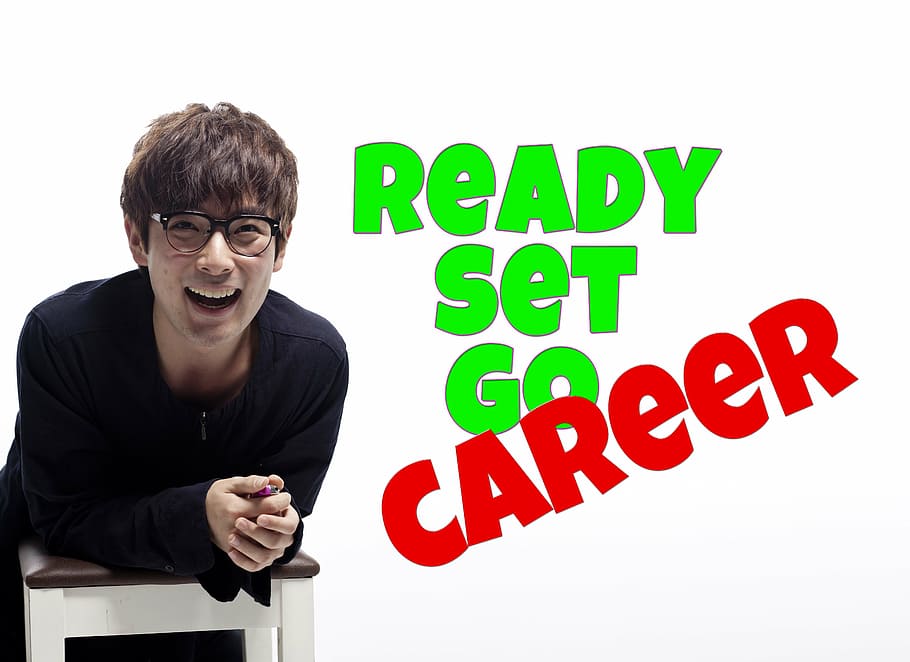 ready, set, go, career text, career, man, laugh, smile, happy, relaxed