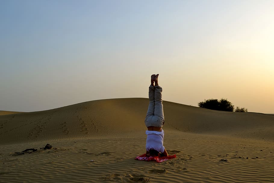 pasir, gurun, India, yoga, jaisalmer, amiyoguis, biru, langit, alam, matahari terbenam