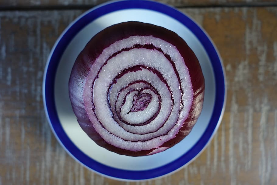 onion, red onion, plate, district, sliced, food and drink, still life, table, directly above, food