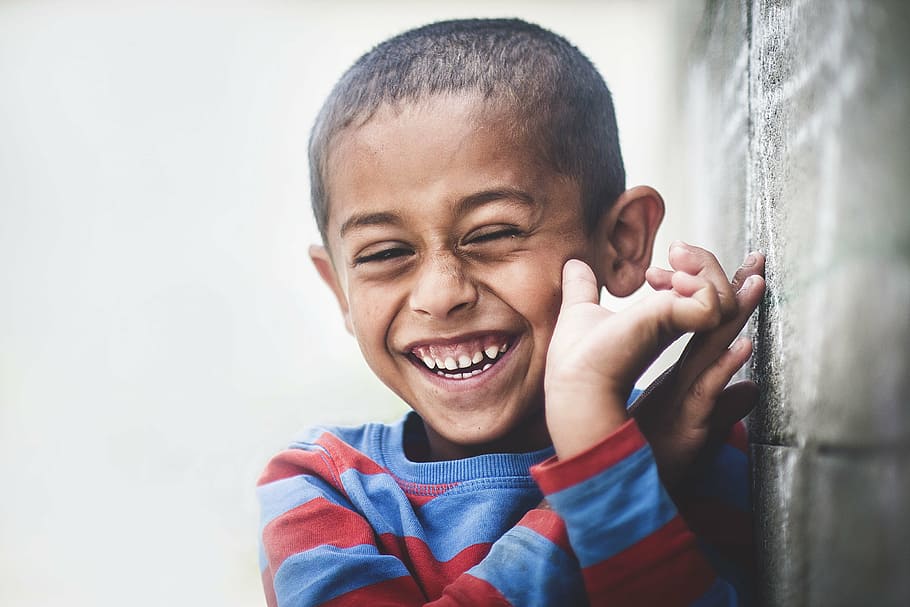 boy, smiling, leaning, wall, africa, child, happiness, laugh, portrait, childhood