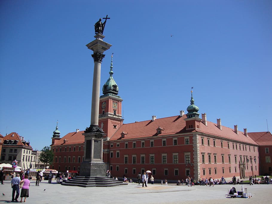 Warsaw, Poland, Architecture, royal castle, sigismund's column, the old town, building exterior, sky, incidental people, blue