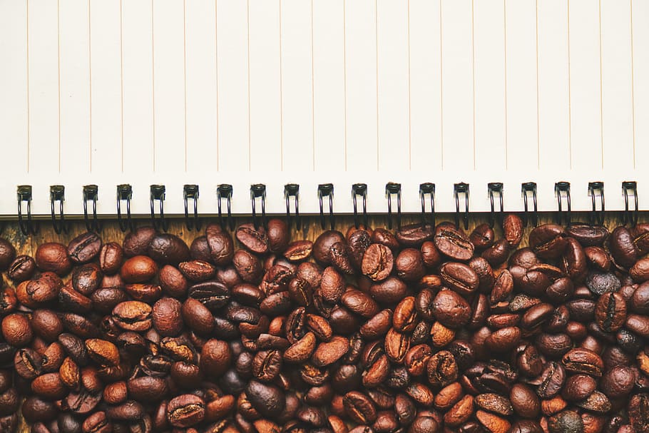 kertas catatan, biji kopi, kertas, makanan / minuman, kacang, kopi, coklat, latar belakang, minuman, kafein