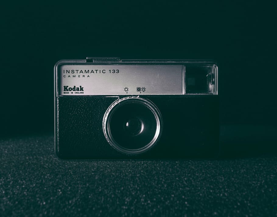 vintage, negro, cámara de apuntar y disparar, gris, kodak, cámara, lente, instamatic, fotografía, fotógrafo