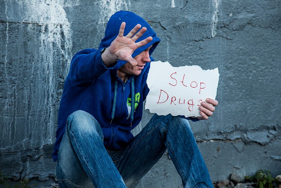 man, sitting, gray, wall, stop, drugs, addict, drug addiction, drug dependence, necromania