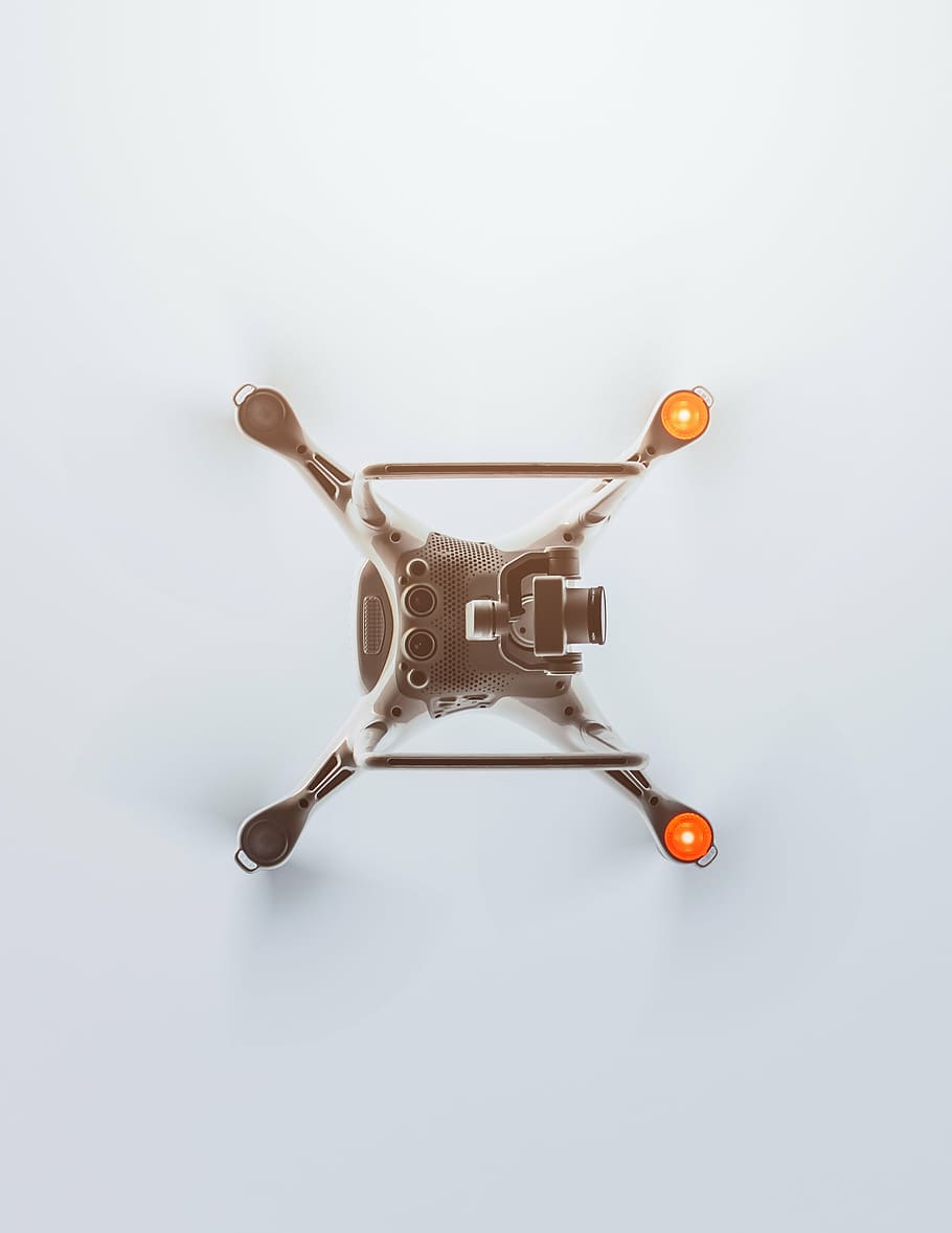 foto de primer plano, gris, blanco, quadcopter, dron, cámara, dji, video, registro, película