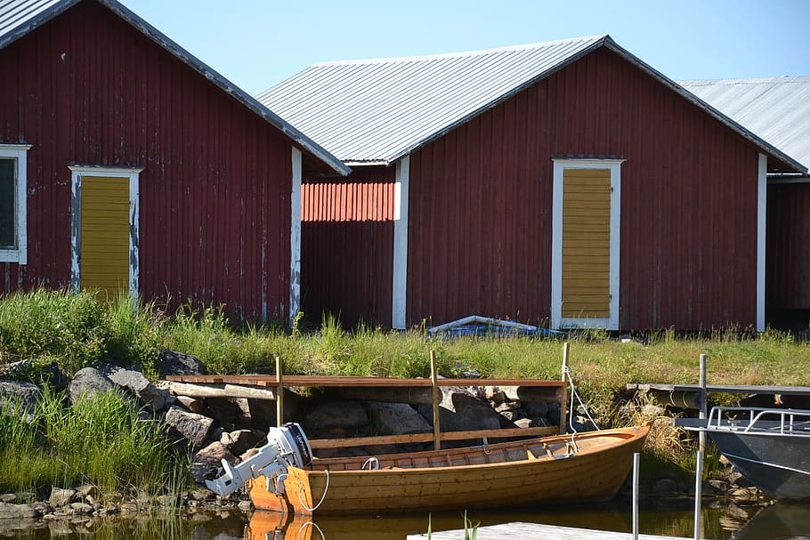 nature, summer, seaside, water, fishing village, finland, boat, architecture, built structure, building exterior
