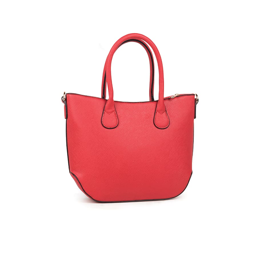 rojo, cuero, bolso, moda, mujer, accesorios, recortar, fondo blanco, bolso de compras, foto de estudio