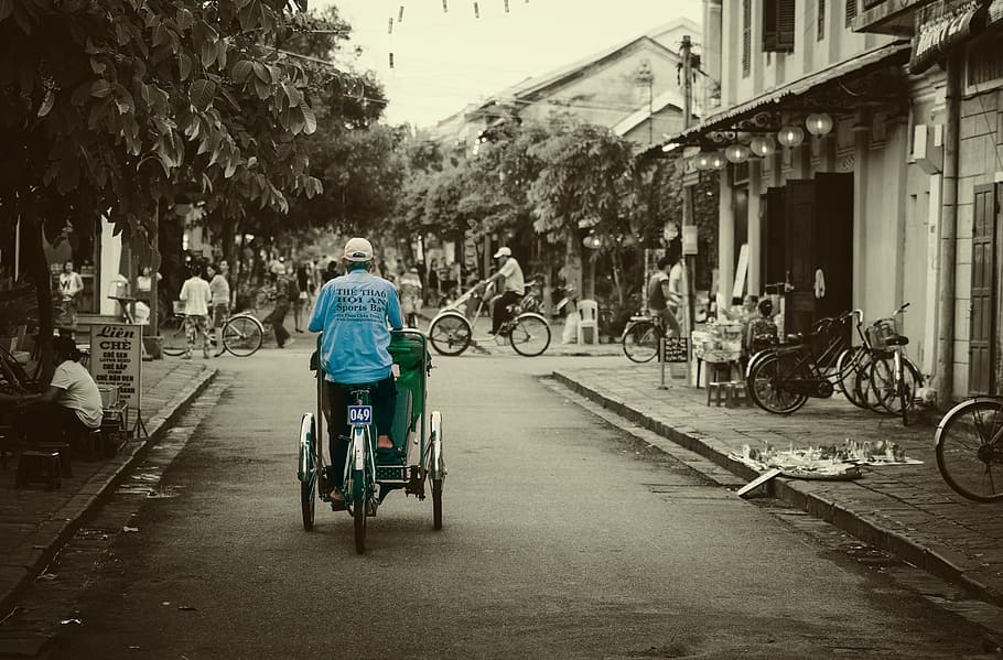 hoian, vietnam, cyclo, pariwisata, perjalanan, asia, vietnamese, indochina, vintage, transportasi