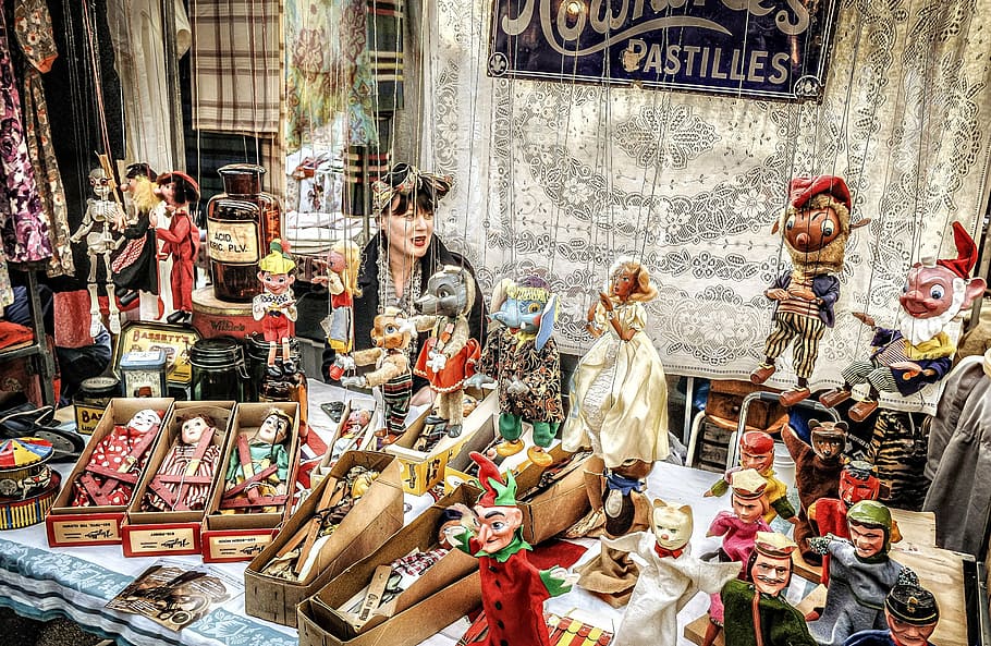 puppet stall, dolls, market stall, seller, puppet, cultures, human representation, representation, art and craft, retail