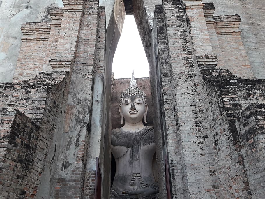 atracción turística, Sukhothai, wat si chum, recorrido, sitio arqueológico, escultura, budismo, buda, religión, arquitectura