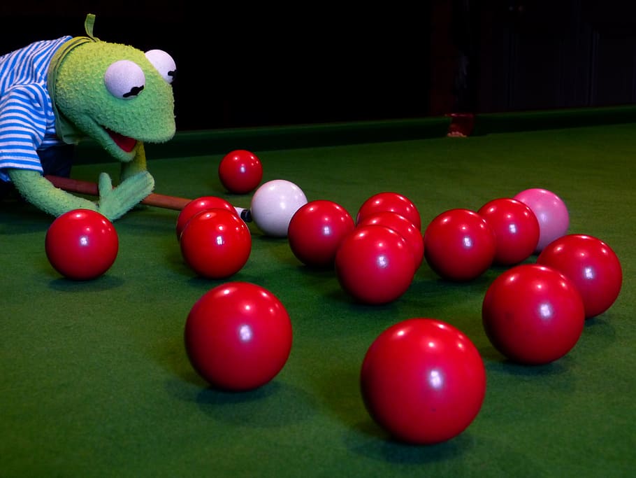 kermit, frog, billiards, balls, black, play, table, company, pool table, juze