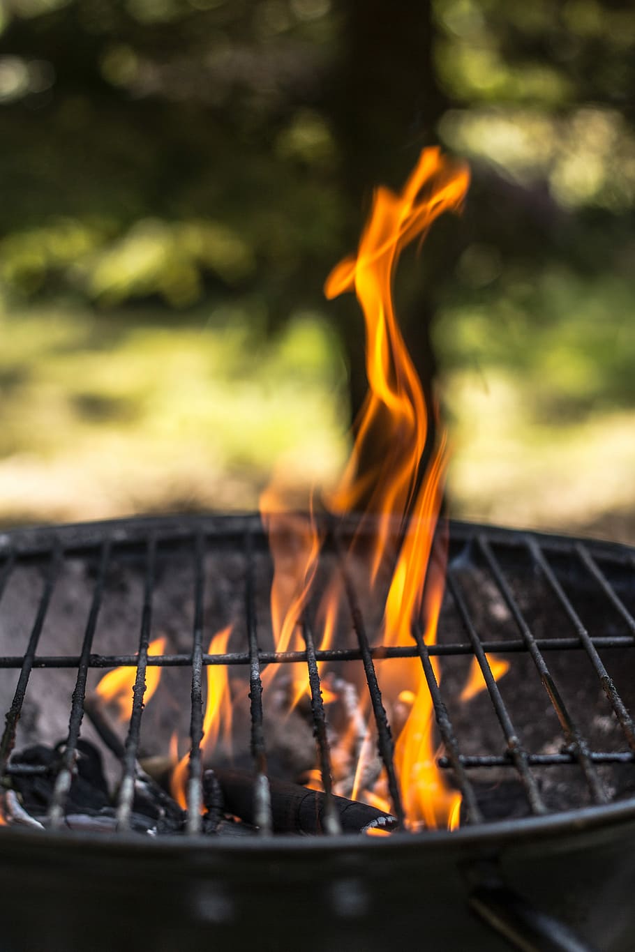 Grill, Season, Fire, season on the grill, empty grill, grilling, get fire to burn, kindling, coal, hot