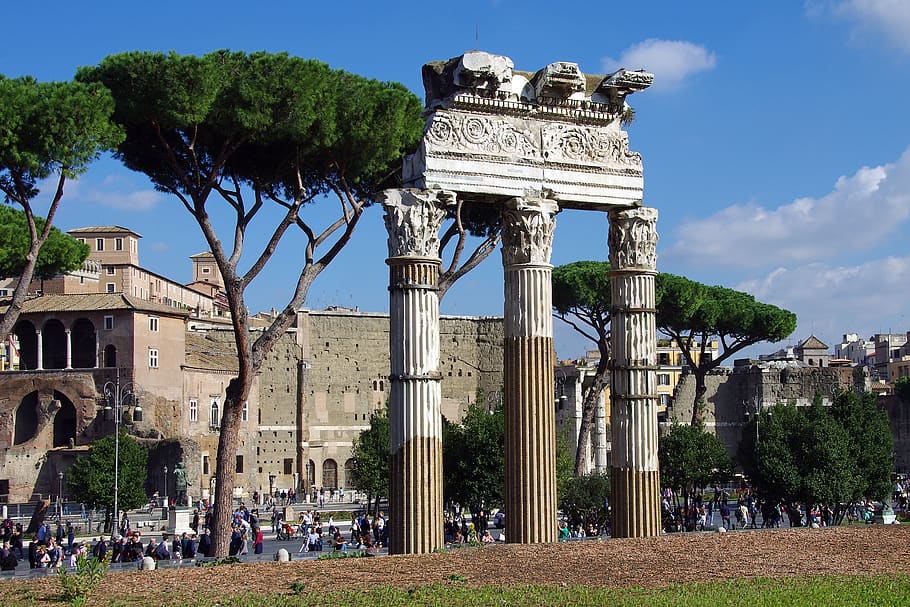 rome, fori imperiali, italy, archaeology, via dei fori imperiali, ancient rome, foro romano, monuments, columns, corinthian columns