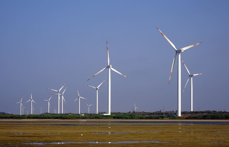 white, windmills, blue, sky, daytime, wind mill, energy, alternative, electricity, windmill