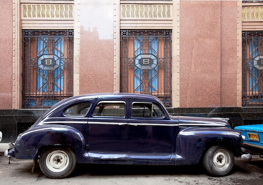 fotografi jarak dekat, biru, kendaraan, Kuba, Havana, Mobil Tua, Klasik, oltimer, tua, mobil