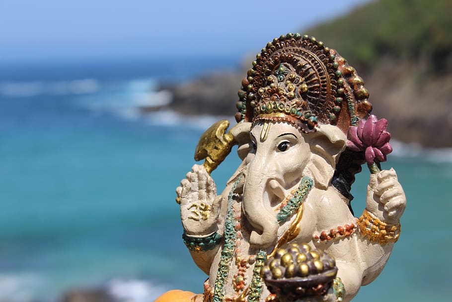 ganesha, pantai, alam, patung, hindu, air, fokus pada latar depan, perwakilan, kepercayaan, kerohanian
