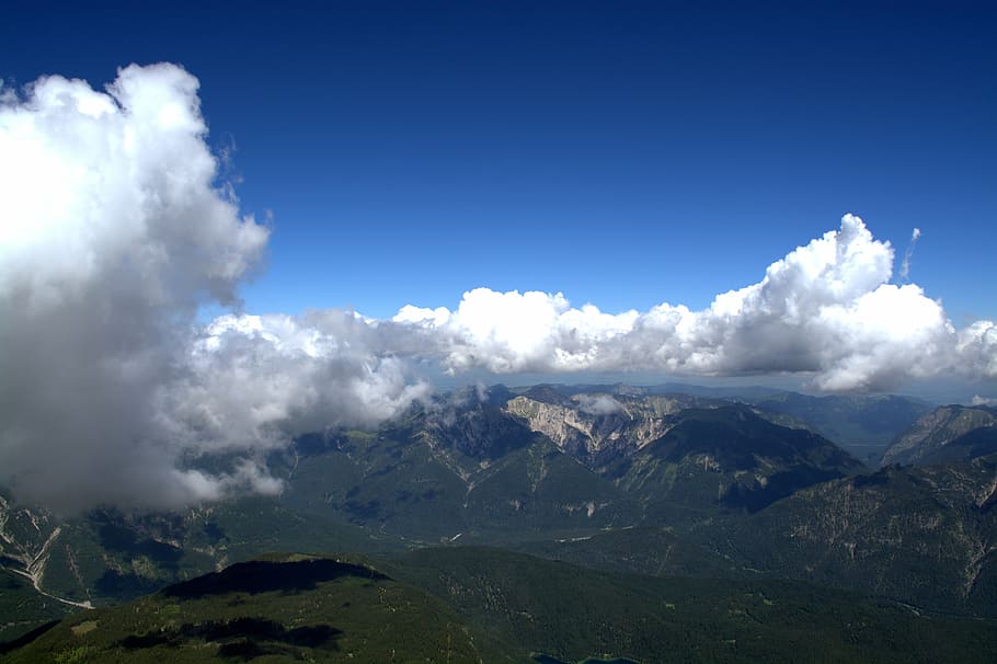 montañas de Wetterstein, a la derecha, alpes orientales, zugspitze, alpino, austria, vista lejana, cumbre, montañas, panorama