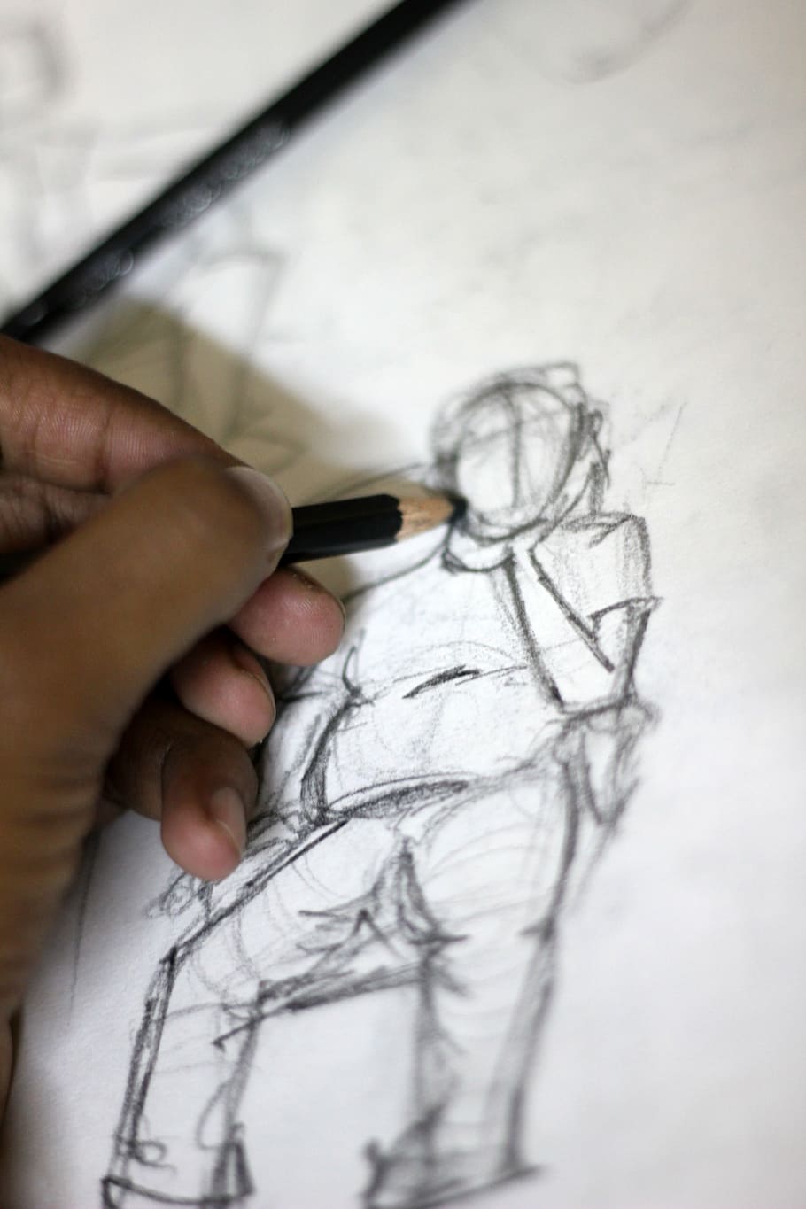 artista, desenhando, retrato, lápis, desenho, esboço, arte, desenhar, quadro, mão humana