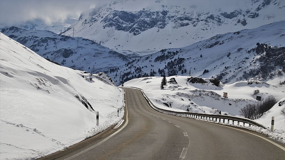 winter, the prospect of, road, mountain, overlap, the alps, the height of the, asphalt, top, snow