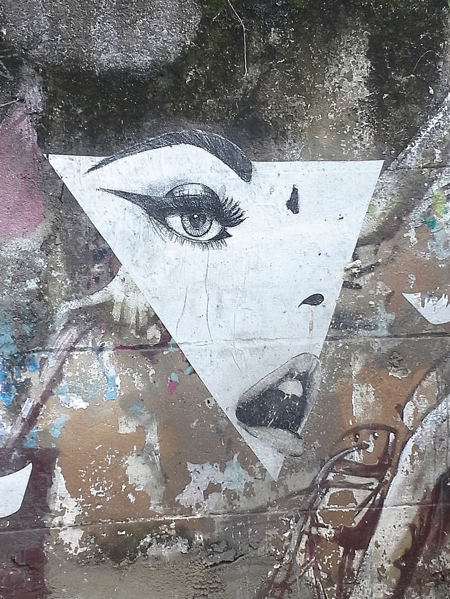 mulher, pintura de parede de rosto, mural, grafite, feminino, urbano, olhos, modelo, arte, criatividade