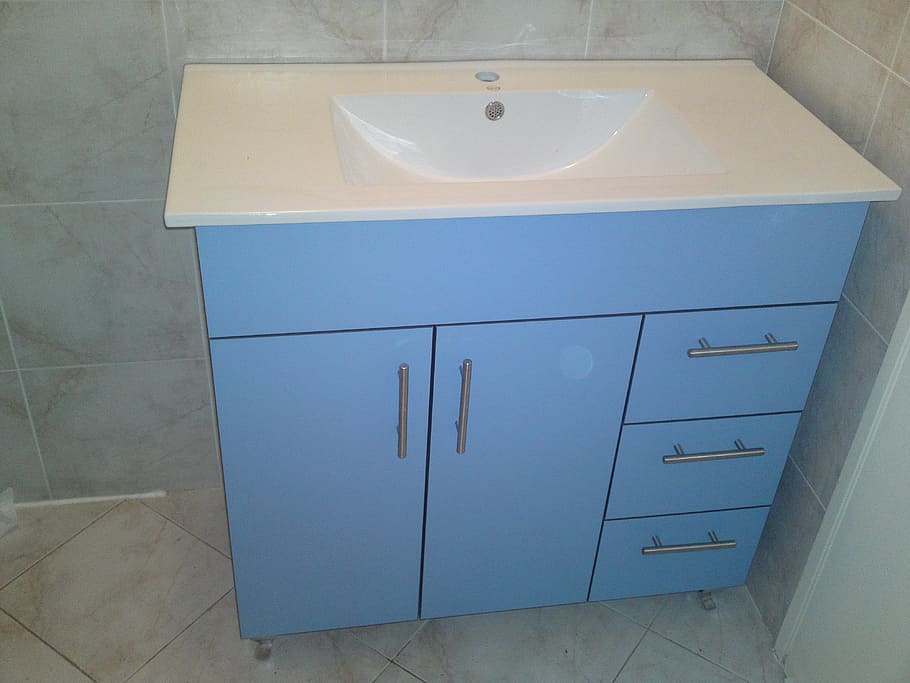 Blue White Vanity Combo Bathroom Cabinet Sink Faucet