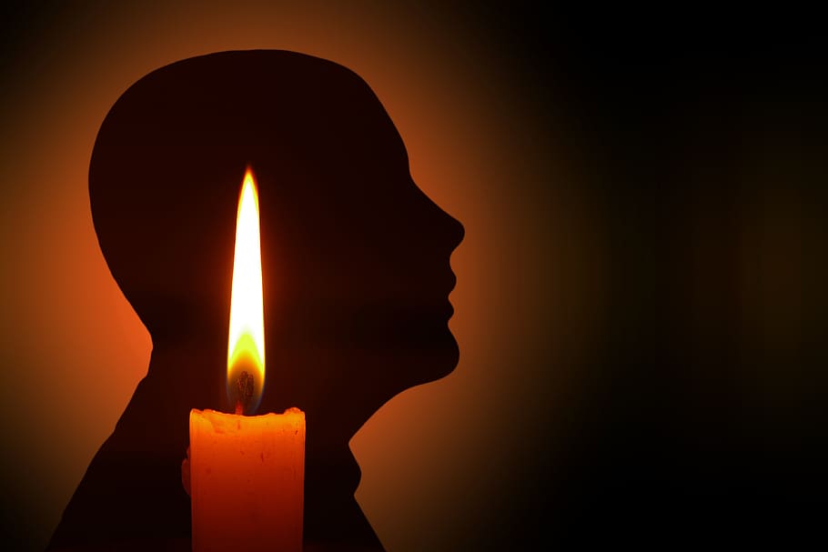 head, person, candle, bill, light, enlightenment, hell, flame, knowledge, think