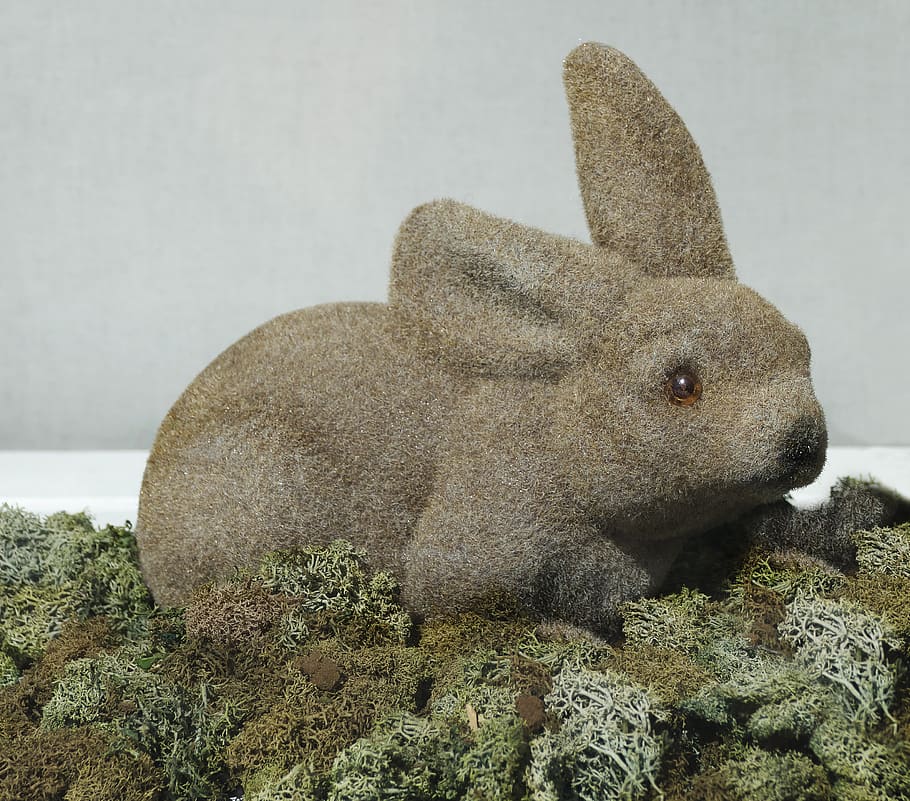 hare, figure, moss, faux fur, sculpture, rabbit ears, deco, decoration, decorative, ornament